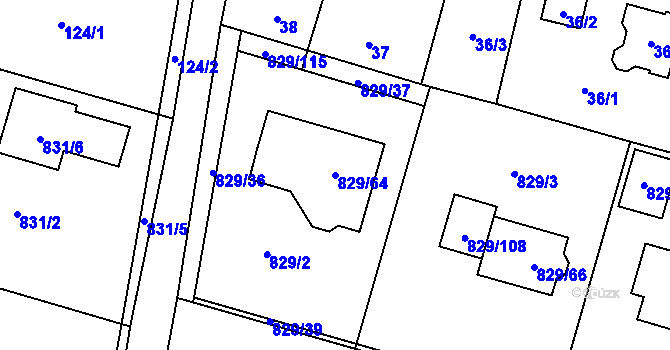 Parcela st. 829/64 v KÚ Zruč, Katastrální mapa