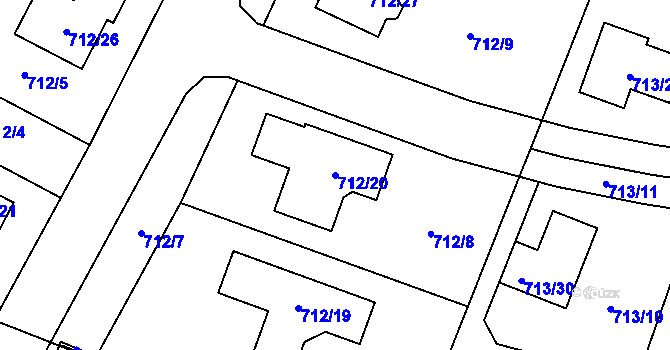 Parcela st. 712/20 v KÚ Zruč, Katastrální mapa
