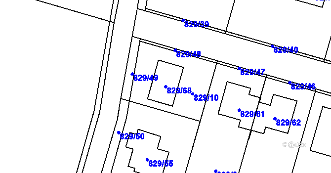 Parcela st. 829/68 v KÚ Zruč, Katastrální mapa