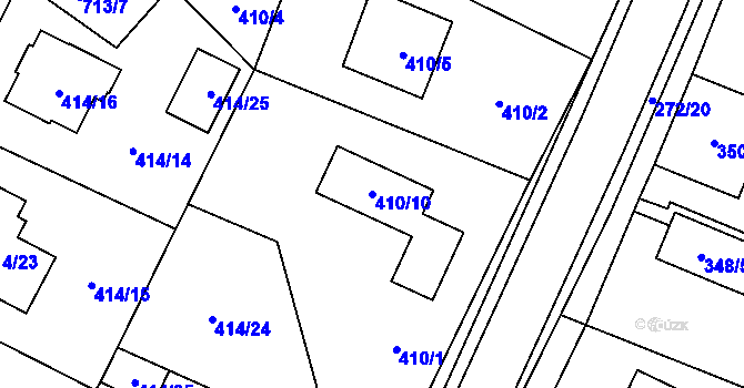 Parcela st. 410/10 v KÚ Zruč, Katastrální mapa