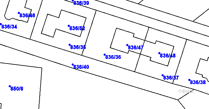 Parcela st. 836/36 v KÚ Zruč, Katastrální mapa