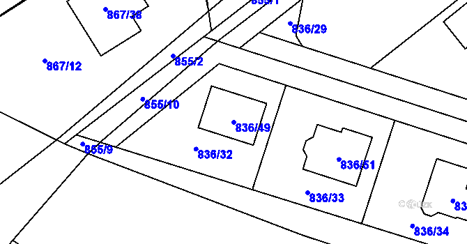 Parcela st. 836/49 v KÚ Zruč, Katastrální mapa