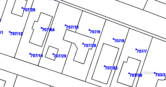 Parcela st. 707/28 v KÚ Zruč, Katastrální mapa