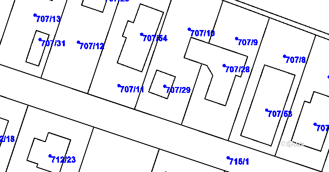 Parcela st. 707/29 v KÚ Zruč, Katastrální mapa