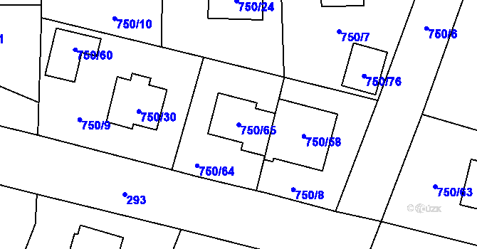 Parcela st. 750/65 v KÚ Zruč, Katastrální mapa