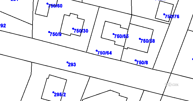 Parcela st. 750/64 v KÚ Zruč, Katastrální mapa