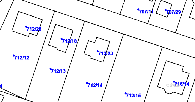 Parcela st. 712/23 v KÚ Zruč, Katastrální mapa