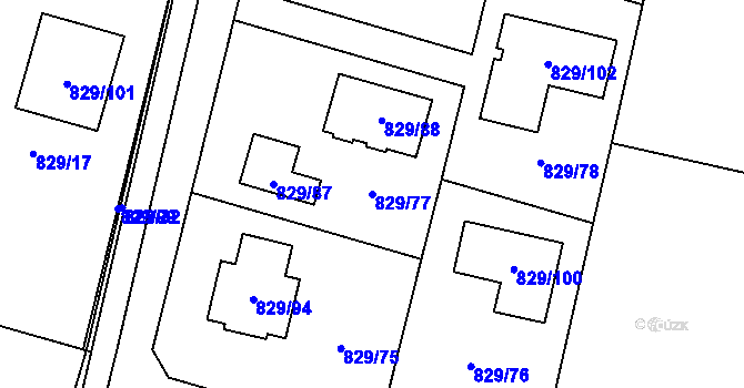 Parcela st. 829/77 v KÚ Zruč, Katastrální mapa