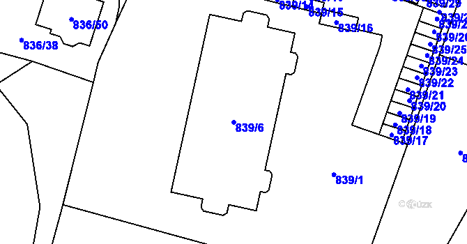 Parcela st. 839/6 v KÚ Zruč, Katastrální mapa
