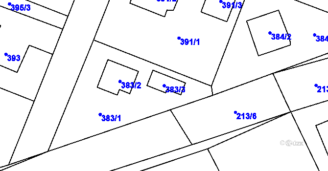 Parcela st. 383/3 v KÚ Zruč, Katastrální mapa