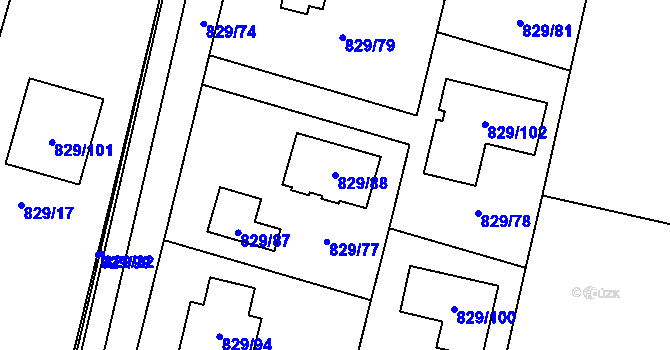 Parcela st. 829/88 v KÚ Zruč, Katastrální mapa