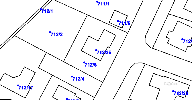 Parcela st. 712/26 v KÚ Zruč, Katastrální mapa