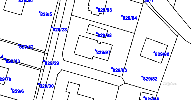 Parcela st. 829/97 v KÚ Zruč, Katastrální mapa