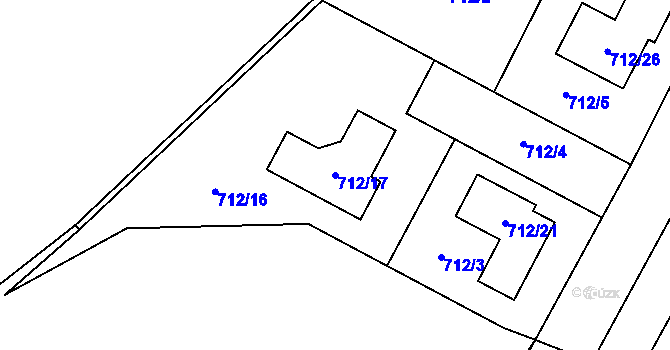 Parcela st. 712/17 v KÚ Zruč, Katastrální mapa