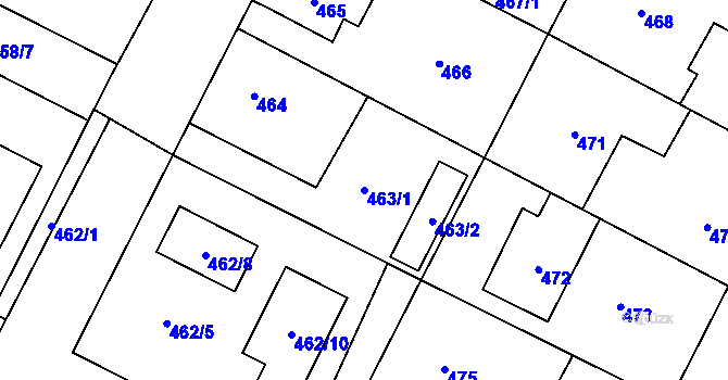 Parcela st. 463/1 v KÚ Zruč, Katastrální mapa