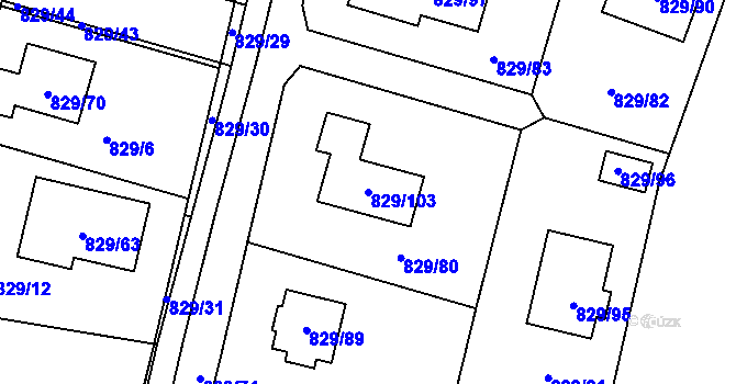 Parcela st. 829/103 v KÚ Zruč, Katastrální mapa