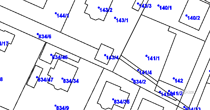 Parcela st. 143/4 v KÚ Zruč, Katastrální mapa