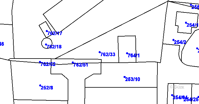 Parcela st. 762/33 v KÚ Zruč, Katastrální mapa