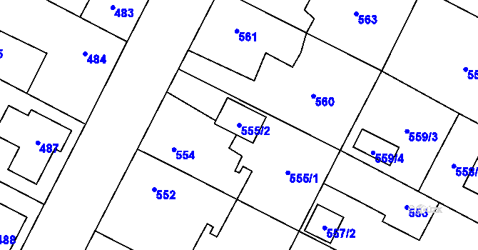 Parcela st. 555/2 v KÚ Zruč, Katastrální mapa