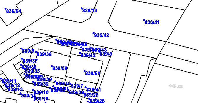 Parcela st. 839/8 v KÚ Zruč, Katastrální mapa