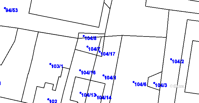 Parcela st. 104/17 v KÚ Zruč, Katastrální mapa