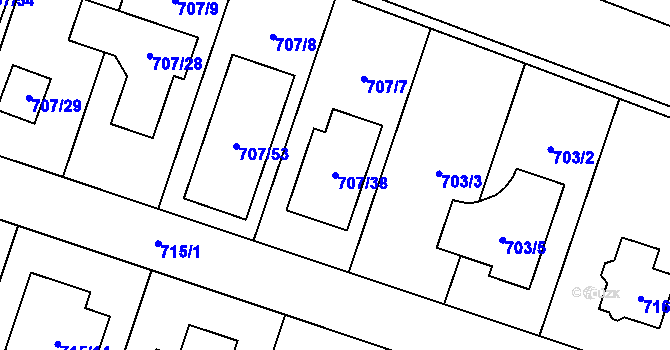 Parcela st. 707/38 v KÚ Zruč, Katastrální mapa