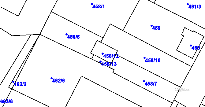 Parcela st. 458/12 v KÚ Zruč, Katastrální mapa