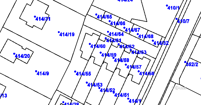 Parcela st. 414/59 v KÚ Zruč, Katastrální mapa