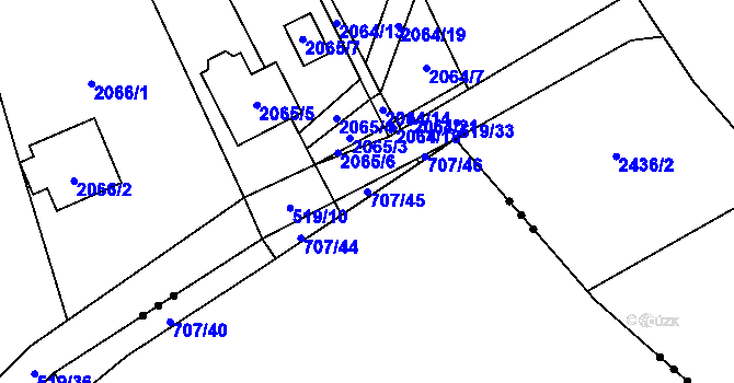 Parcela st. 707/45 v KÚ Zruč, Katastrální mapa