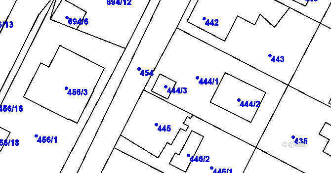 Parcela st. 444/3 v KÚ Zruč, Katastrální mapa