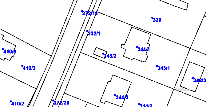 Parcela st. 343/2 v KÚ Zruč, Katastrální mapa