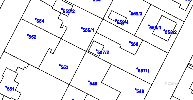 Parcela st. 557/2 v KÚ Zruč, Katastrální mapa