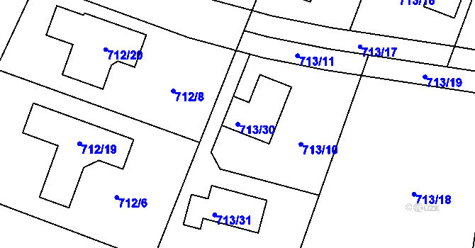 Parcela st. 713/30 v KÚ Zruč, Katastrální mapa