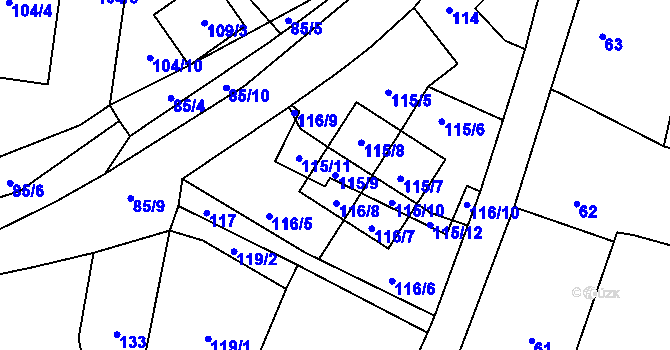Parcela st. 115/9 v KÚ Zruč, Katastrální mapa