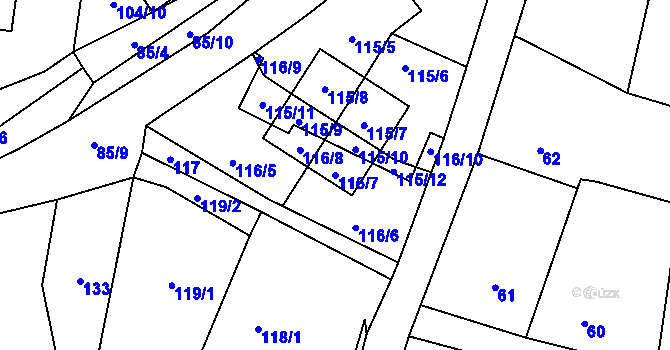 Parcela st. 116/7 v KÚ Zruč, Katastrální mapa