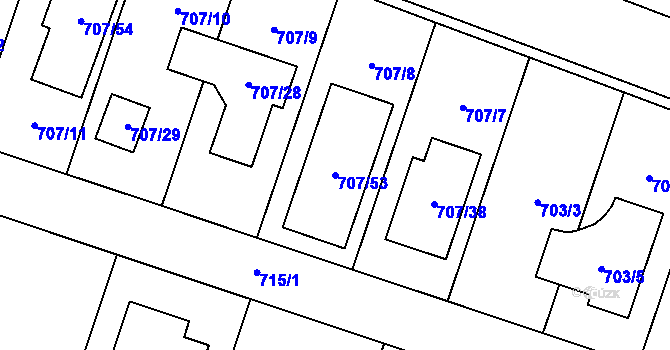 Parcela st. 707/53 v KÚ Zruč, Katastrální mapa