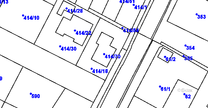Parcela st. 414/70 v KÚ Zruč, Katastrální mapa