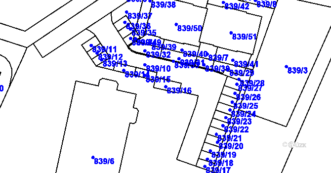 Parcela st. 839/16 v KÚ Zruč, Katastrální mapa