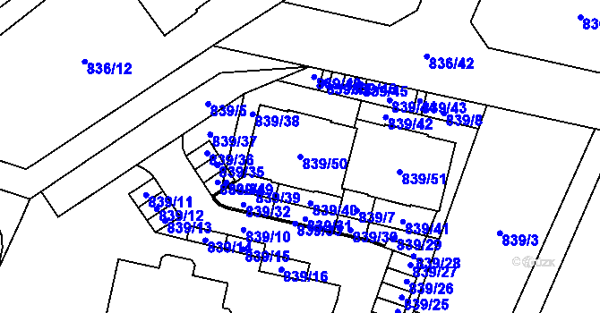 Parcela st. 839/50 v KÚ Zruč, Katastrální mapa