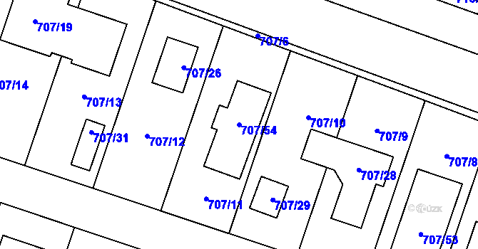Parcela st. 707/54 v KÚ Zruč, Katastrální mapa