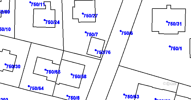 Parcela st. 750/76 v KÚ Zruč, Katastrální mapa