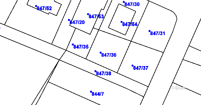 Parcela st. 847/36 v KÚ Zruč, Katastrální mapa