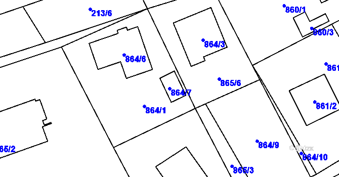 Parcela st. 864/7 v KÚ Zruč, Katastrální mapa