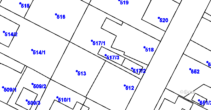 Parcela st. 517/3 v KÚ Zruč, Katastrální mapa