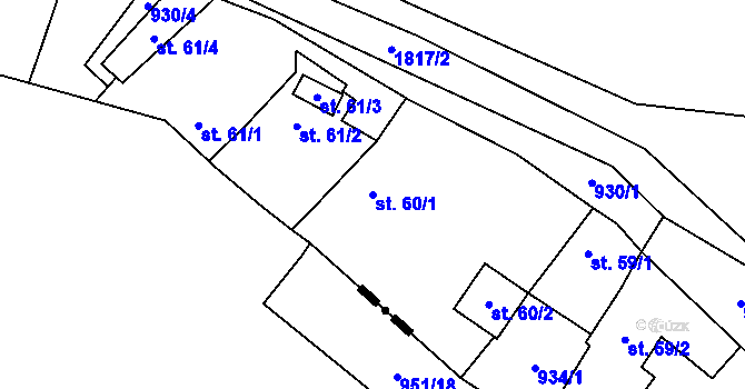 Parcela st. 60/1 v KÚ Nesměřice, Katastrální mapa