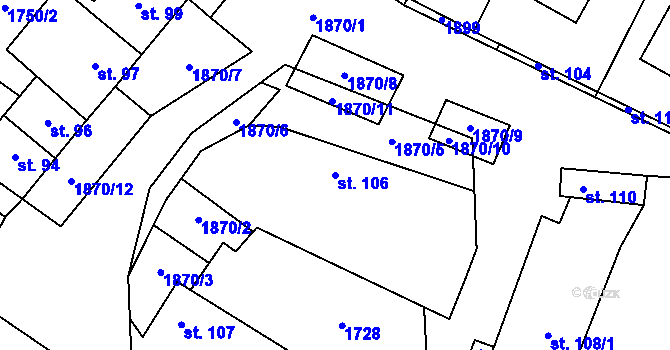 Parcela st. 106 v KÚ Nesměřice, Katastrální mapa