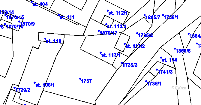 Parcela st. 113/1 v KÚ Nesměřice, Katastrální mapa