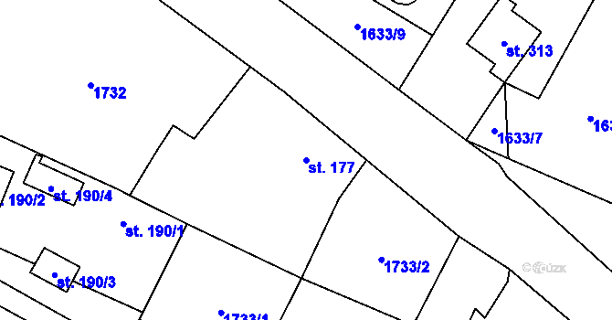 Parcela st. 177 v KÚ Nesměřice, Katastrální mapa