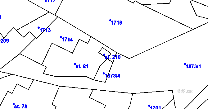 Parcela st. 210 v KÚ Nesměřice, Katastrální mapa