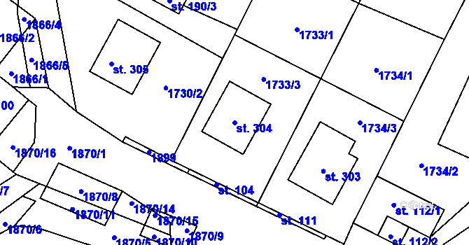 Parcela st. 304 v KÚ Nesměřice, Katastrální mapa